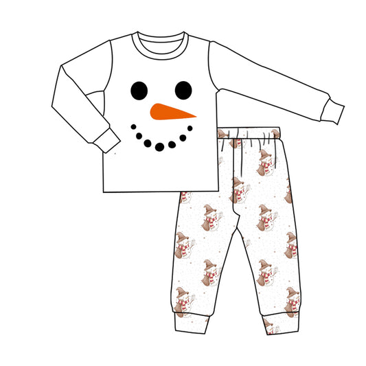 (Pre-order)BLP1278 Adult Snowman White Print Man Pajamas Clothes Set