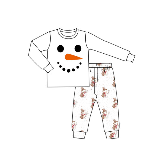 (Pre-order)BLP1280 Snowman White Print Boys Pajamas Clothes Set