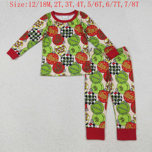 BLP1282 Holiday Lights Green Frog Print Kids Christmas Pajamas Clothes Set