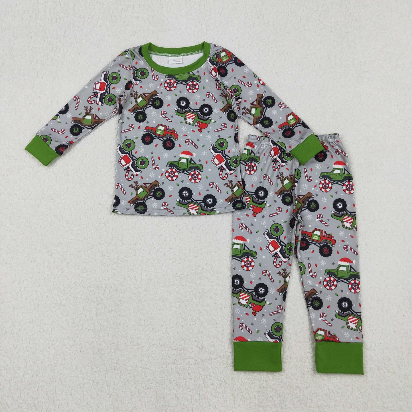 BLP1286 Monster Trucks Print Boys Christmas Pajamas Clothes Set