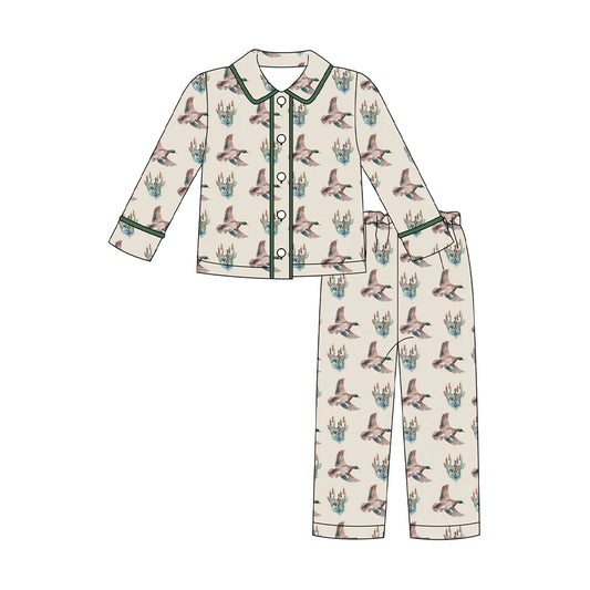 (Pre-order)BLP1290 Duck Print Boys Fall Buttons Pajamas Clothes Set