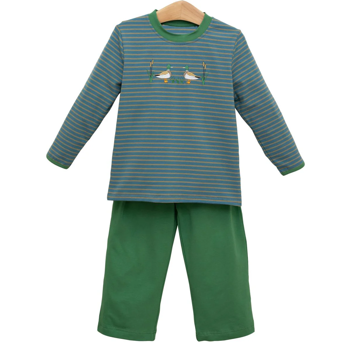 (Pre-order)BLP1306 Duck Stripes Top Green Pants Boys Fall Clothes Set