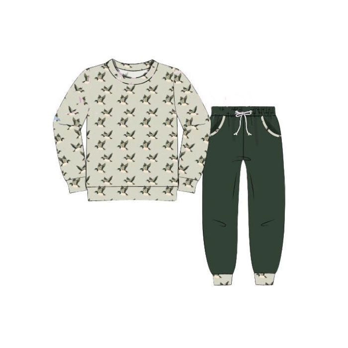 (Pre-order)BLP1308  Duck Top Green Pockets Pants Boys Fall Clothes Set