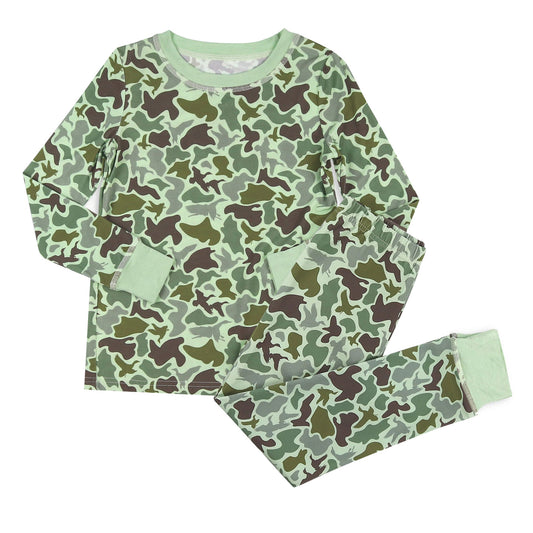 (Pre-order)BLP1311 Green Camo Print Boys Pajamas Clothes Set