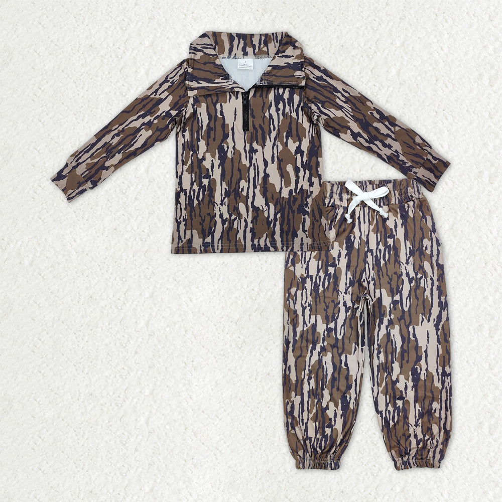 3 Colors Camo Print Zipper Pullover Top Jogger Pants Family Fall Hunting Matching Clothes