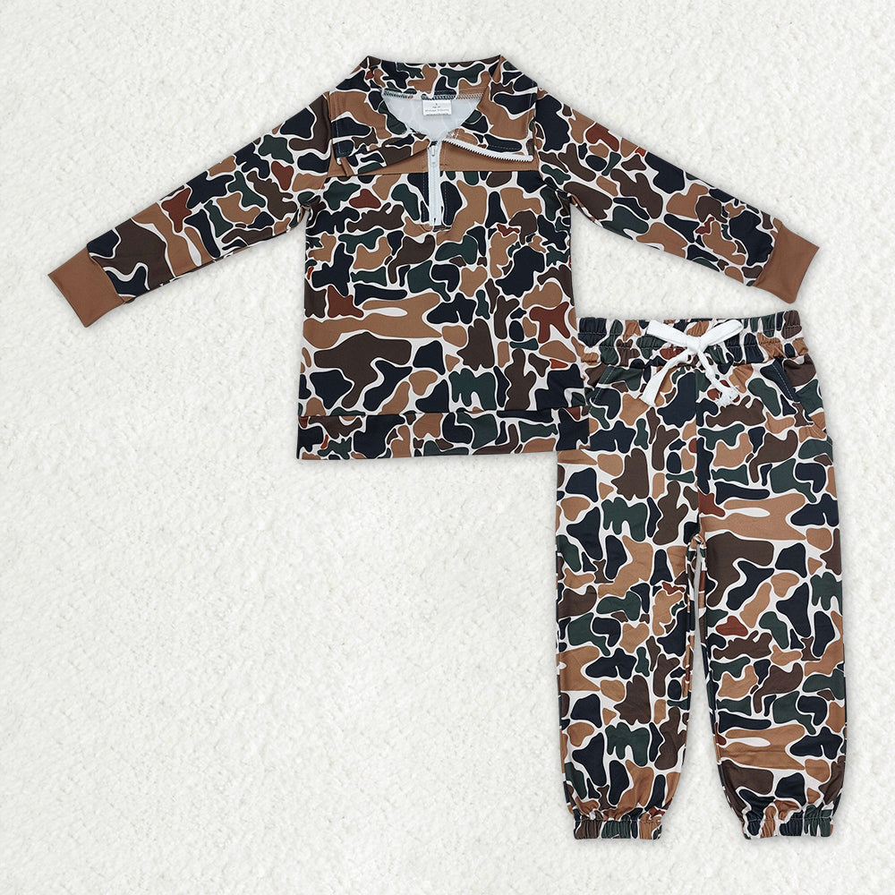 3 Colors Camo Print Zipper Pullover Top Jogger Pants Family Fall Hunting Matching Clothes