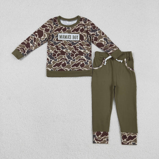 BLP1330 MAMA'S BOY Embroidery Camo Top Pockets Pants Boys Fall Clothes Set