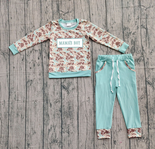 (Pre-order)BLP1336 MAMA'S BOY Brown Blue Camo Top Pockets Pants Boys Clothes Set
