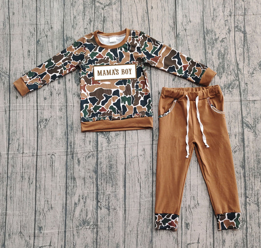 (Pre-order)BLP1337 MAMA'S BOY Brown Camo Top Pockets Pants Boys Clothes Set
