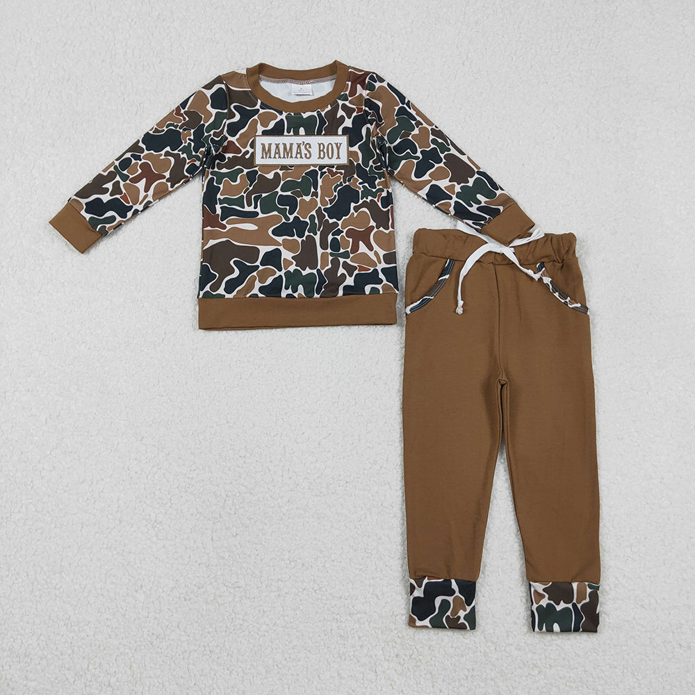 8 Colors MAMA'S BOY Embroidery Camo Boys Fall Matching Clothes Brothers Wear