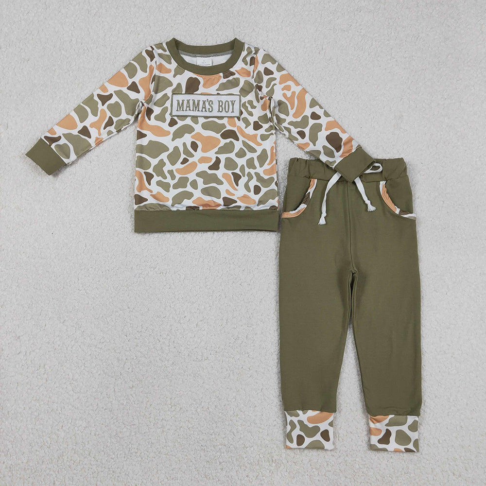 8 Colors MAMA'S BOY Embroidery Camo Boys Fall Matching Clothes Brothers Wear