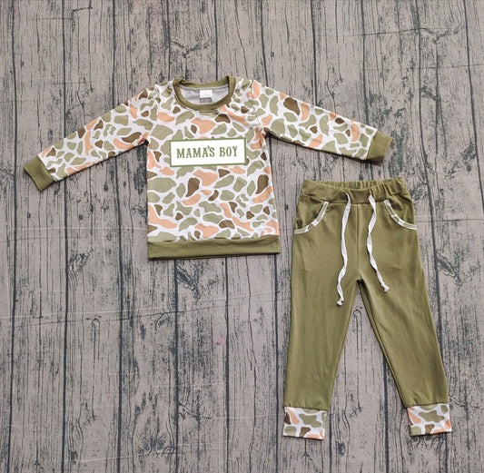 (Pre-order)BLP1339 MAMA'S BOY Green Orange Camo Top Pockets Pants Boys Clothes Set