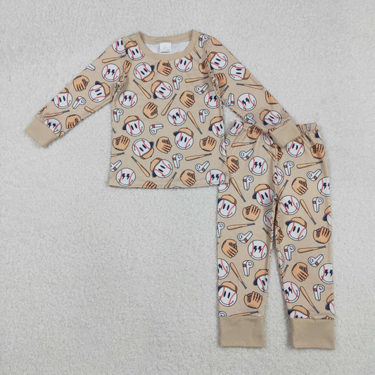 BLP1346 Baseball Smiling Face Print Boys Fall Pajamas Clothes Set