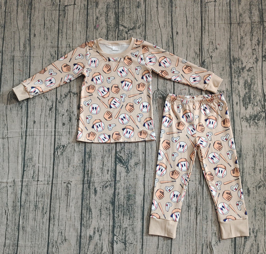 (Pre-order)BLP1346 Baseball Smiling Face Print Boys Fall Pajamas Clothes Set