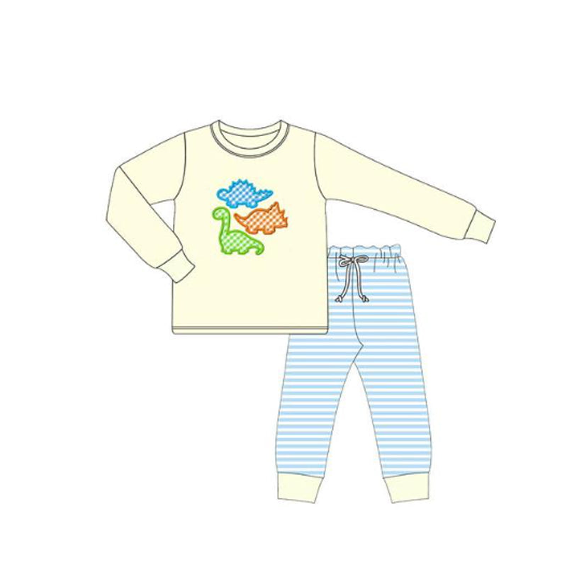 (Pre-order)BLP1349 Dino Yellow Top Stripes Pants Boys Clothes Set