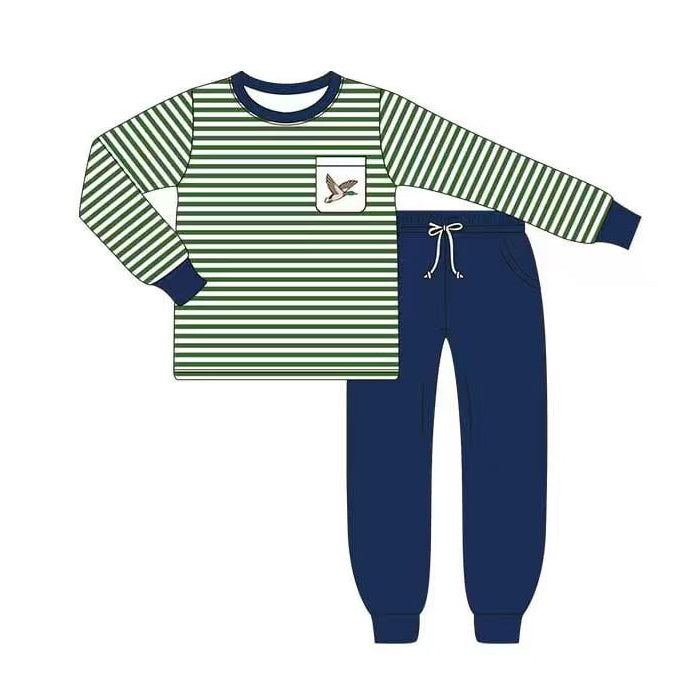 (Pre-order)BLP1351 Duck Stripes Top Navy Pockets Pants Boys Fall Clothes Set