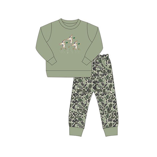 (Pre-order)BLP1358 Duck Green Top Camo Pockets Pants Boys Fall Clothes Set