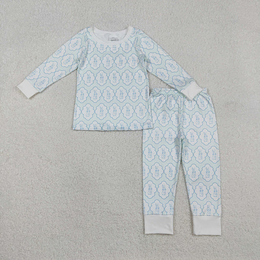 BLP1359 Bunny Light Blue Print Boys Easter Pajamas Clothes Set