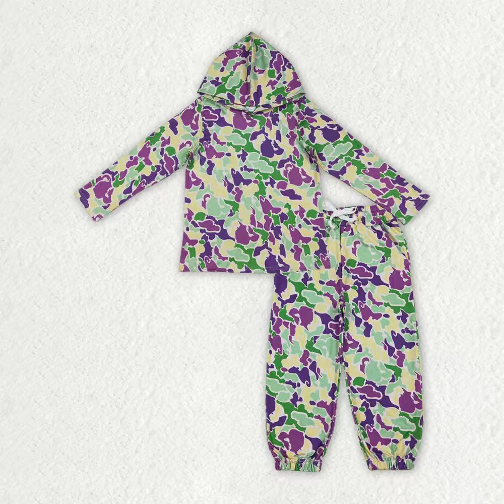 Green Purple Camo Print Daddy and Me Mardi Gras Clothes Family Matching Wear