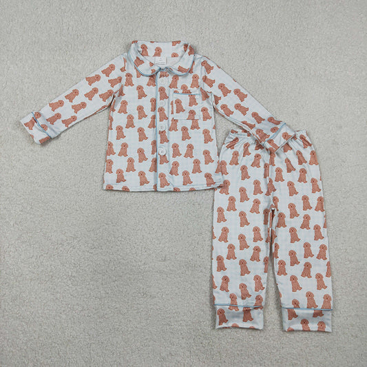 BLP1408  Puppy Print Boys Buttons Pajamas Clothes Set