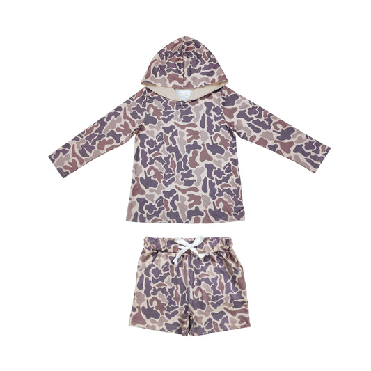 BLS0003 Camo Hoodie Top Pockets Shorts Boys Clothes Set