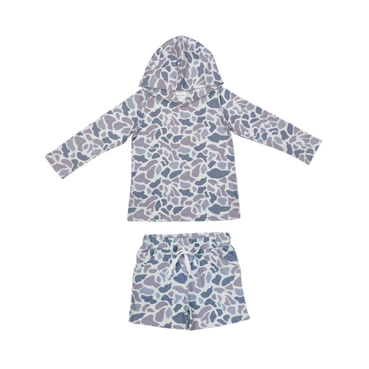 BLS0005 Grey Camo Hoodie Top Pockets Shorts Boys Clothes Set