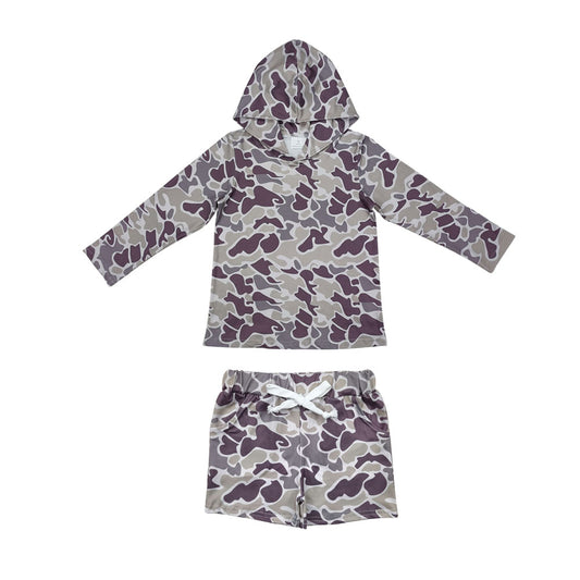 BLS0006 Camo Hoodie Top Pockets Shorts Boys Clothes Set