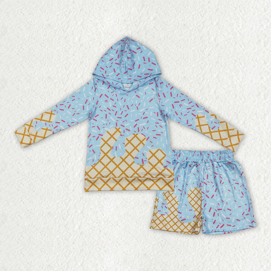 BLS0030 Blue Sprinkles Hoodie Top Pockets Shorts Boys Clothes Set