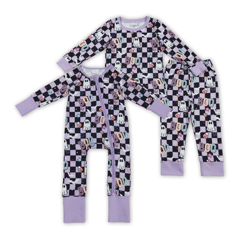 BOO Spooky Candy Plaid Print Girls Halloween Pajamas Matching Clothes Sisters Wear