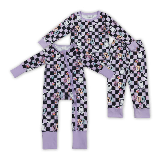 BOO Spooky Candy Plaid Print Girls Halloween Pajamas Matching Clothes Sisters Wear