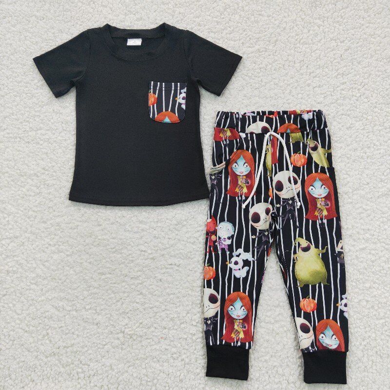 BSPO0105 Boys black cotton top cartoon pants Halloween outfits