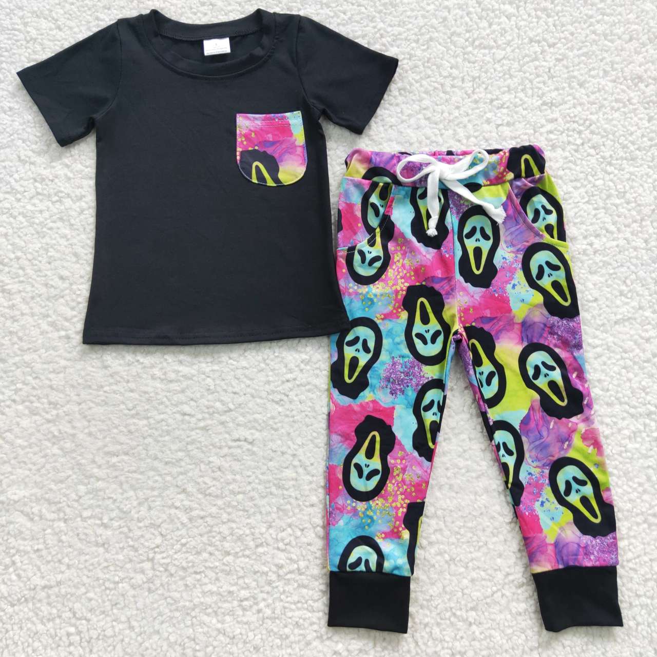 BSPO0106 Boys black top tie-dye pants Halloween design outfits