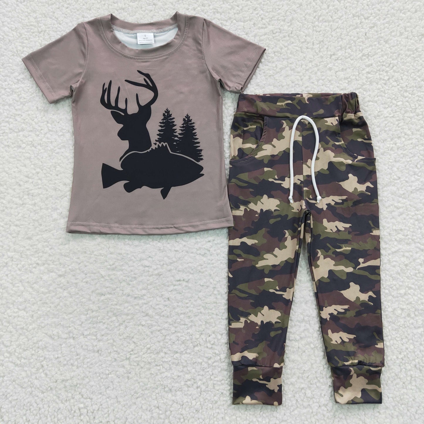 BSPO0108 Boys short sleeve go hunting camo pants kids clothes set