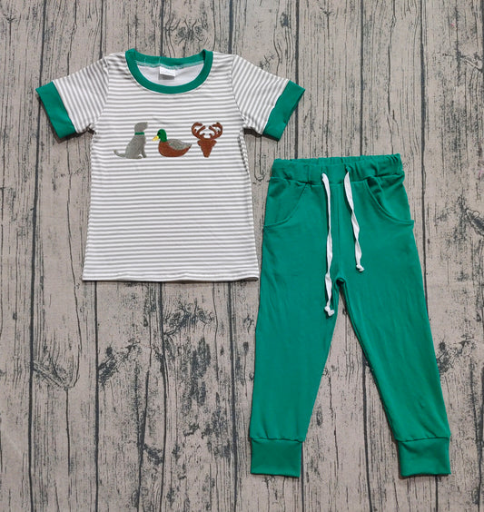 (Pre-order) BSPO0154 Dog duck and deer print top boys clothes set