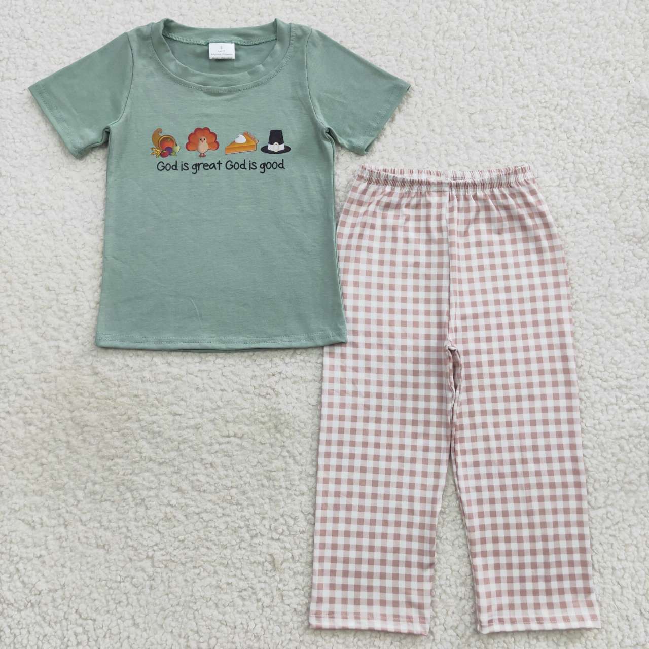 BSPO0163 God is great God is good print boys Thanksgiving clothes set