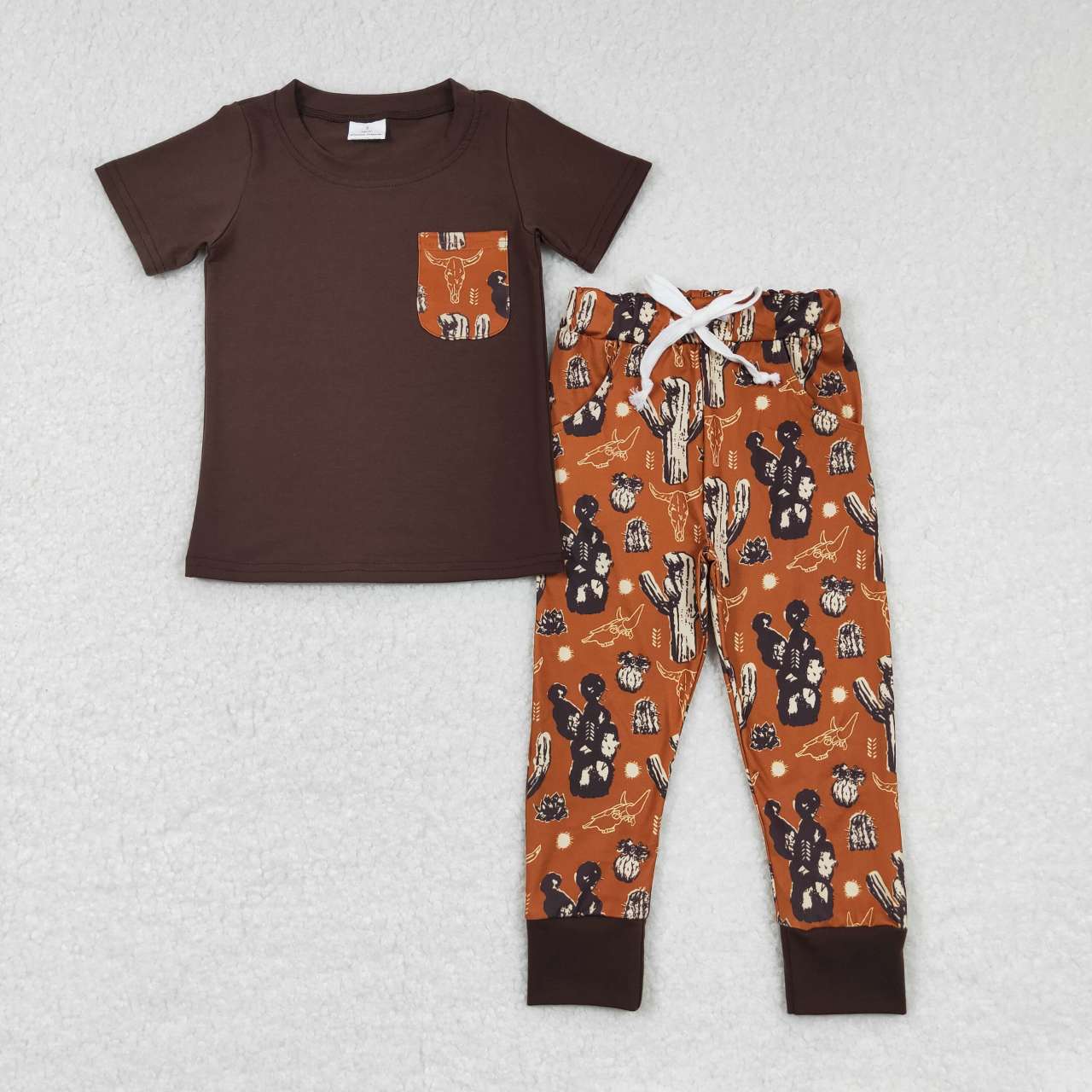 BSPO0165 Brown Cactus Print Boys Western Clothes Set