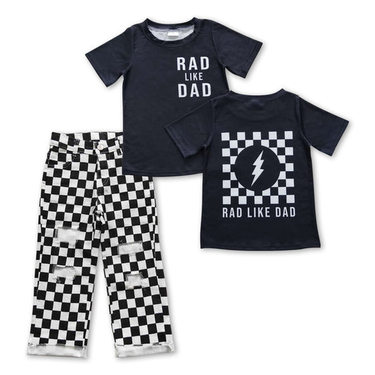 BSPO0178 Black Rad Like DAD Top Plaid Denim Hole Jeans Boys Clothes Set