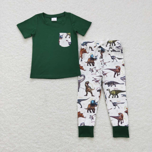 BSPO0181 Dark Green Top Dinosaur Boys Clothes Set