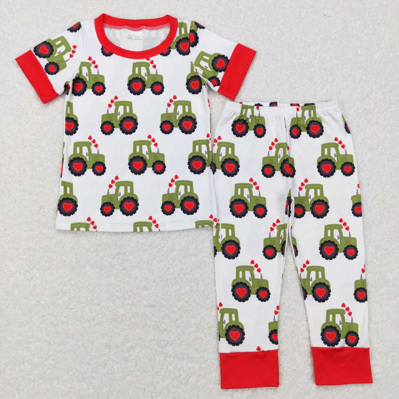 BSPO0200 Tractor Heart Print Boys Valentine's Pajamas Clothes Set