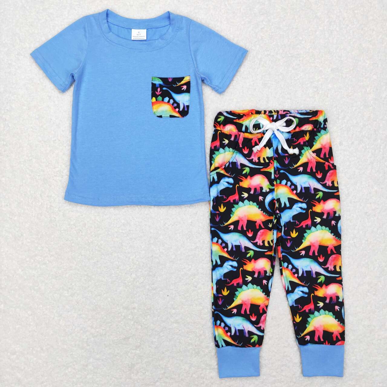 BSPO0206 Colorful Dinosaur Print Boys Blue Top Clothes Set