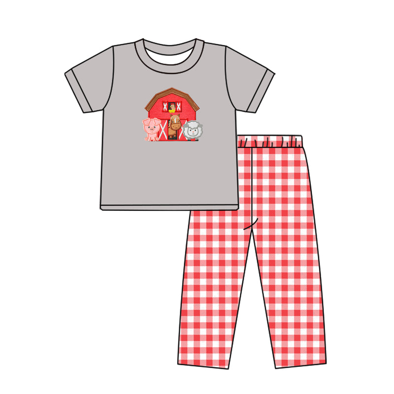 (Pre-order)BSPO0208 Grey Farm Animals Print Top Boys Clothes Set