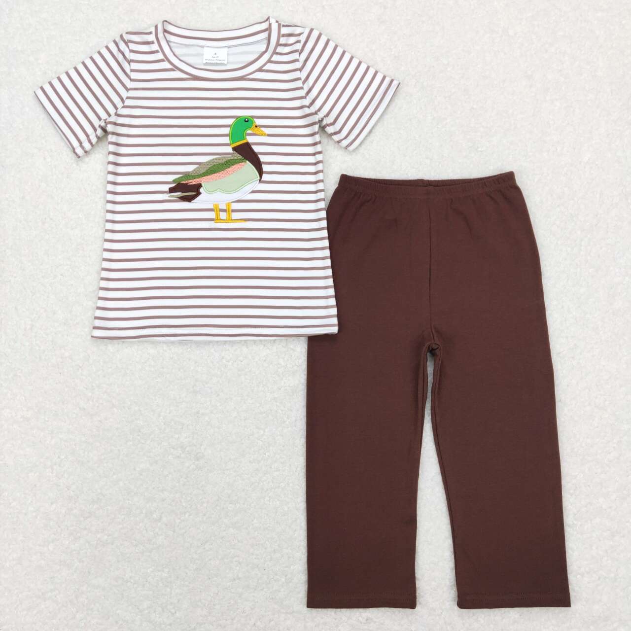 BSPO0214 Duck Embroidery Top Brown Pants Boys Clothes Set