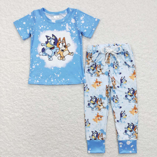 BSPO0222 Cute Blue Cartoon Dog Print Boys Clothes Set