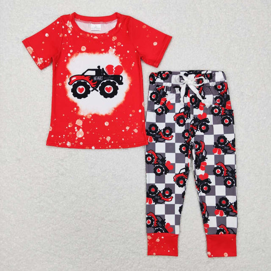 BSPO0227 Heart Truck Print Boys Valentine's Clothes Set