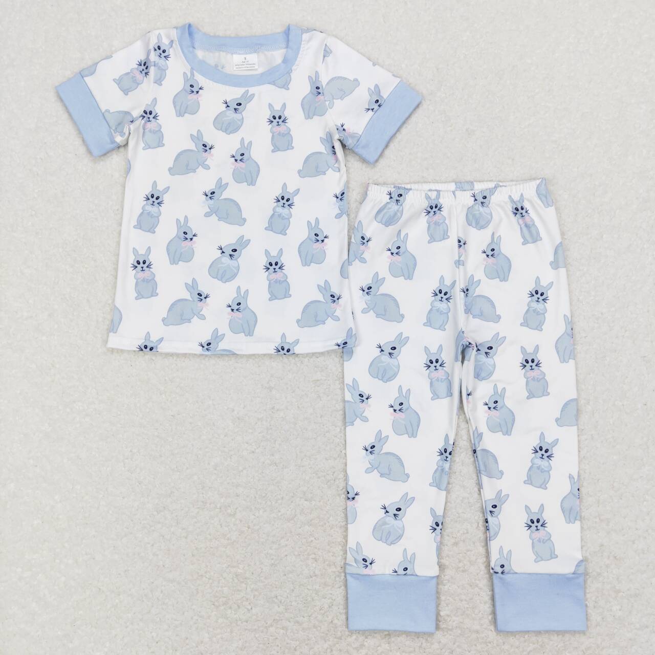 BSPO0237 Blue Bunny Print Boys Easter Pajamas Clothes Set