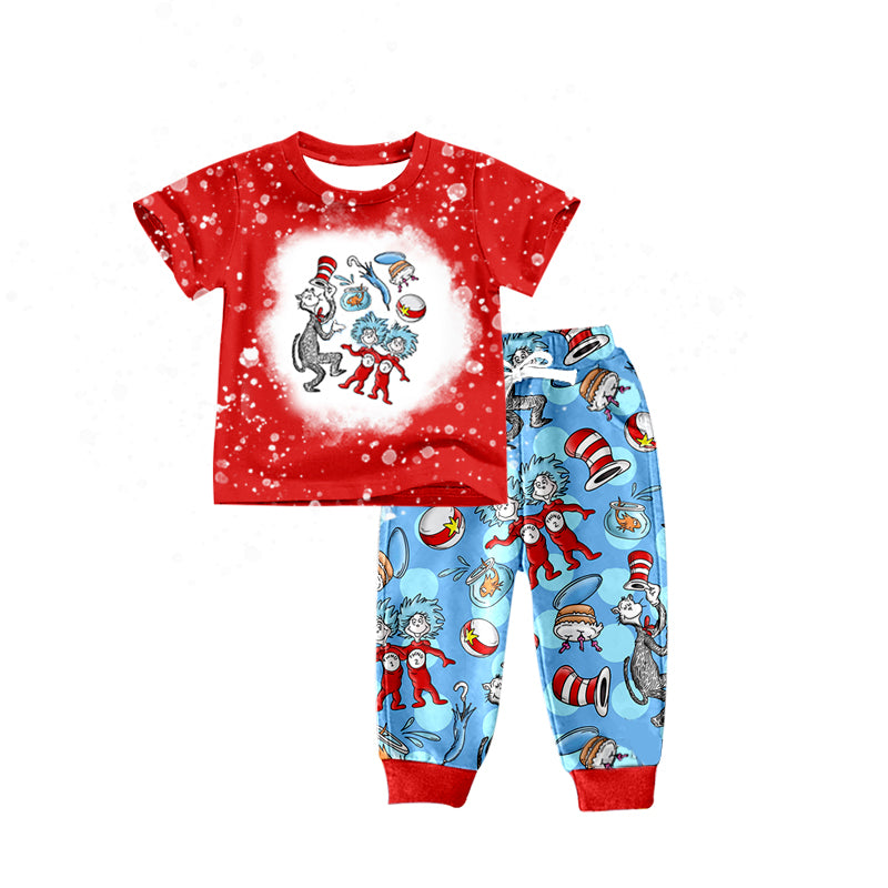 (Pre-order)BSPO0240 Red Top Dr.Reading Print Boys Clothes Set