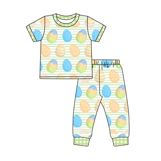 (Pre-order)BSPO0246 Egg Print Boys Easter Pajamas Clothes Set