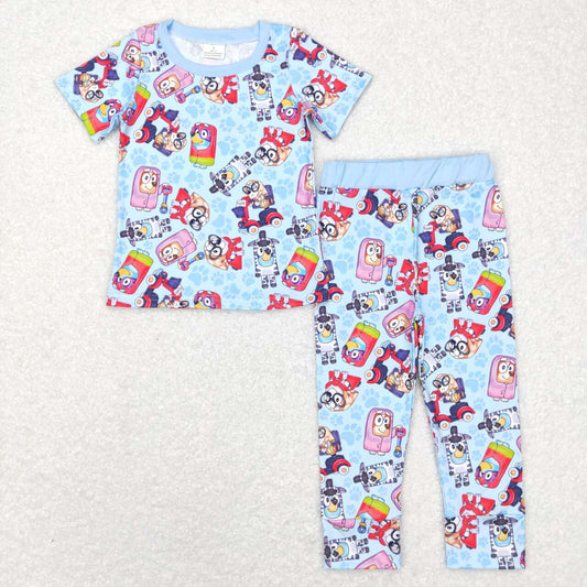 BSPO0249 Blue Cartoon Dog Print Boys Pajamas Clothes Set
