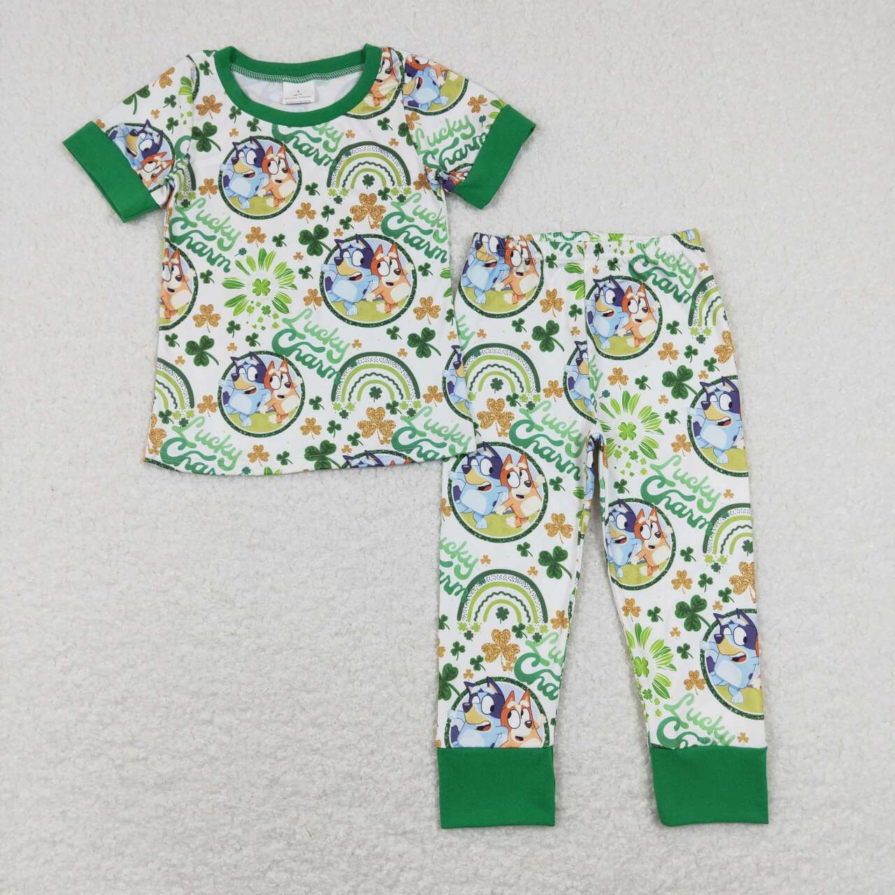 Cartoon Dog Green Quatrefoil Lucky Print Pajamas Sibling St. Patrick's Matching Clothes