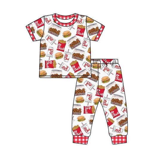 (Pre-order)BSPO0262  Hamburger Fried Chicken Print Kids Pajamas Clothes Set